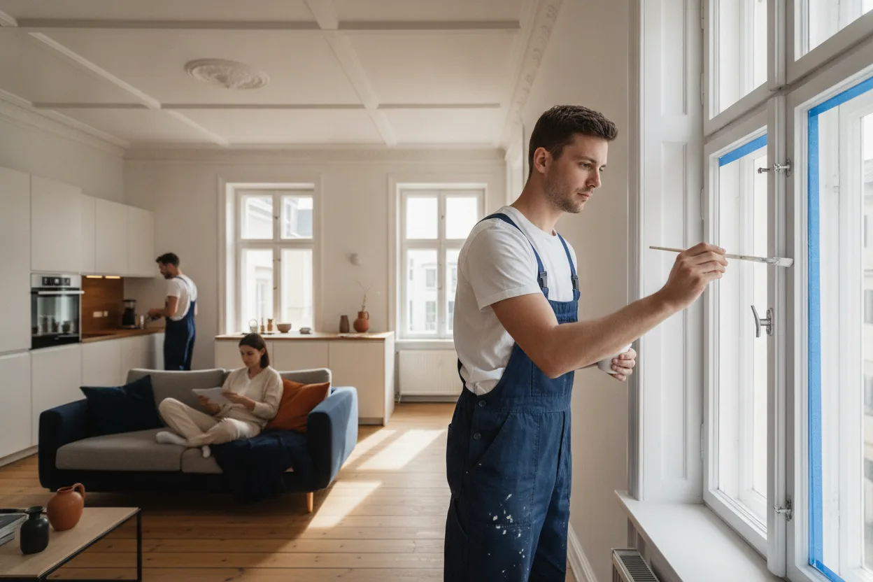 Fenster streichen – typische Arbeitssituation