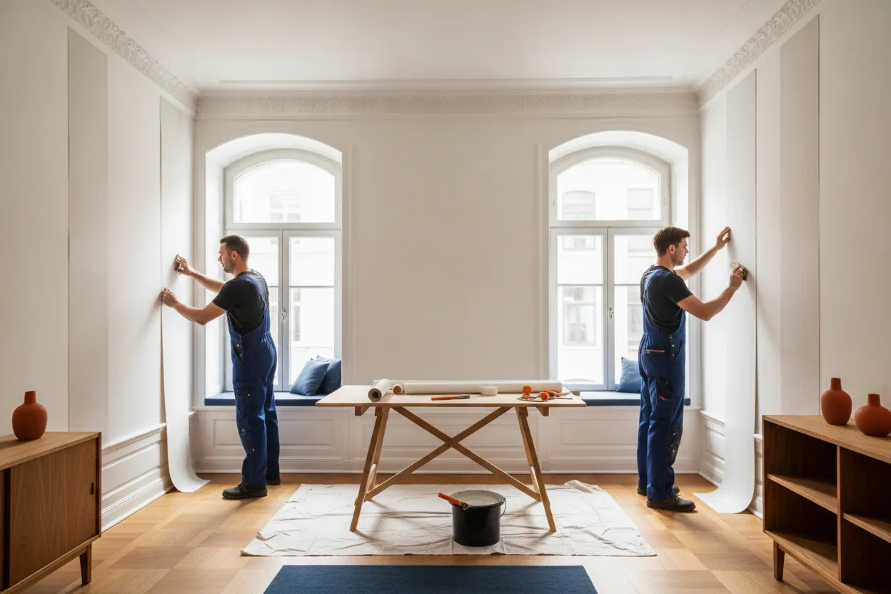 Tapezierarbeiten – typische Arbeitssituation